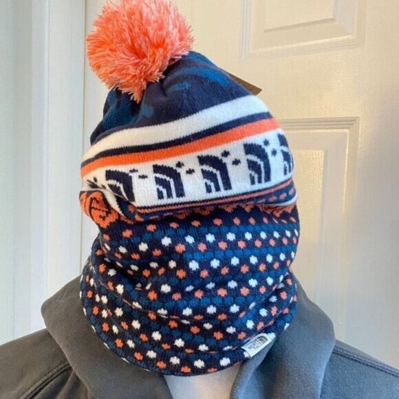 THE NORTH FACE Ski Tuke Beanie Monterey Blue Mountain Fairisle Winter Pom Pom - Picture 8 of 9